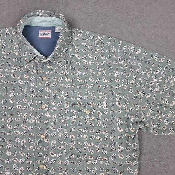 Vintage Bugle Boy Shirt Mens Medium *Large* Cotton Button Up  Leaf Pattern 90s - Picture 9 of 12